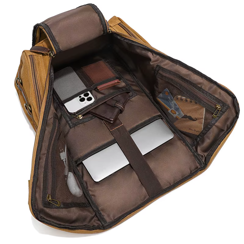 Sac à dos en cuir vintage pour homme et femme, sac à dos en toile cirée, sac à dos de voyage à main, ordinateur portable 16 pouces
