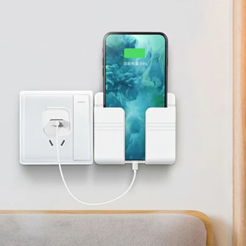 Support mural pour téléphone portable, blanc, sans poinçon, support de chargement pour téléphone portable, boîte de rangement pour télécommande paresseuse et collante