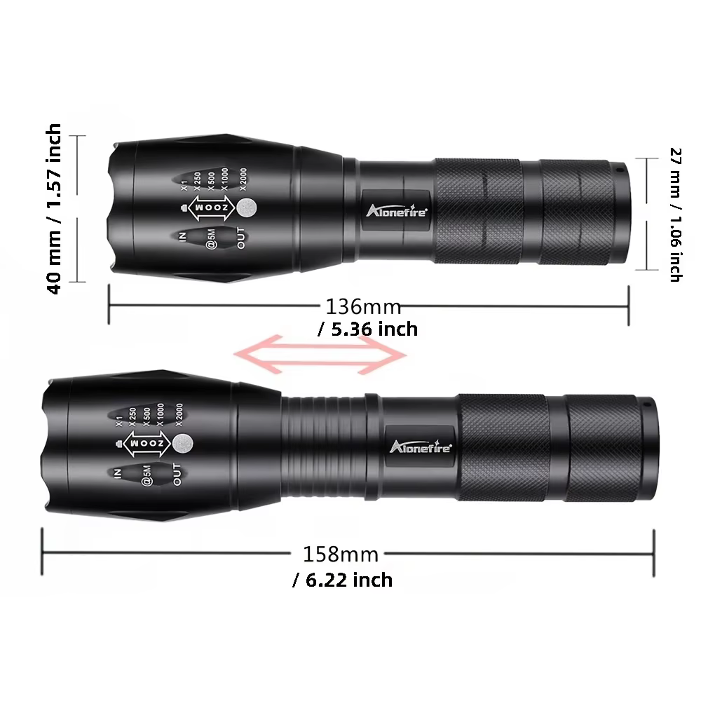 Lampe torche LED Zoom à lumière rouge/verte/bleue