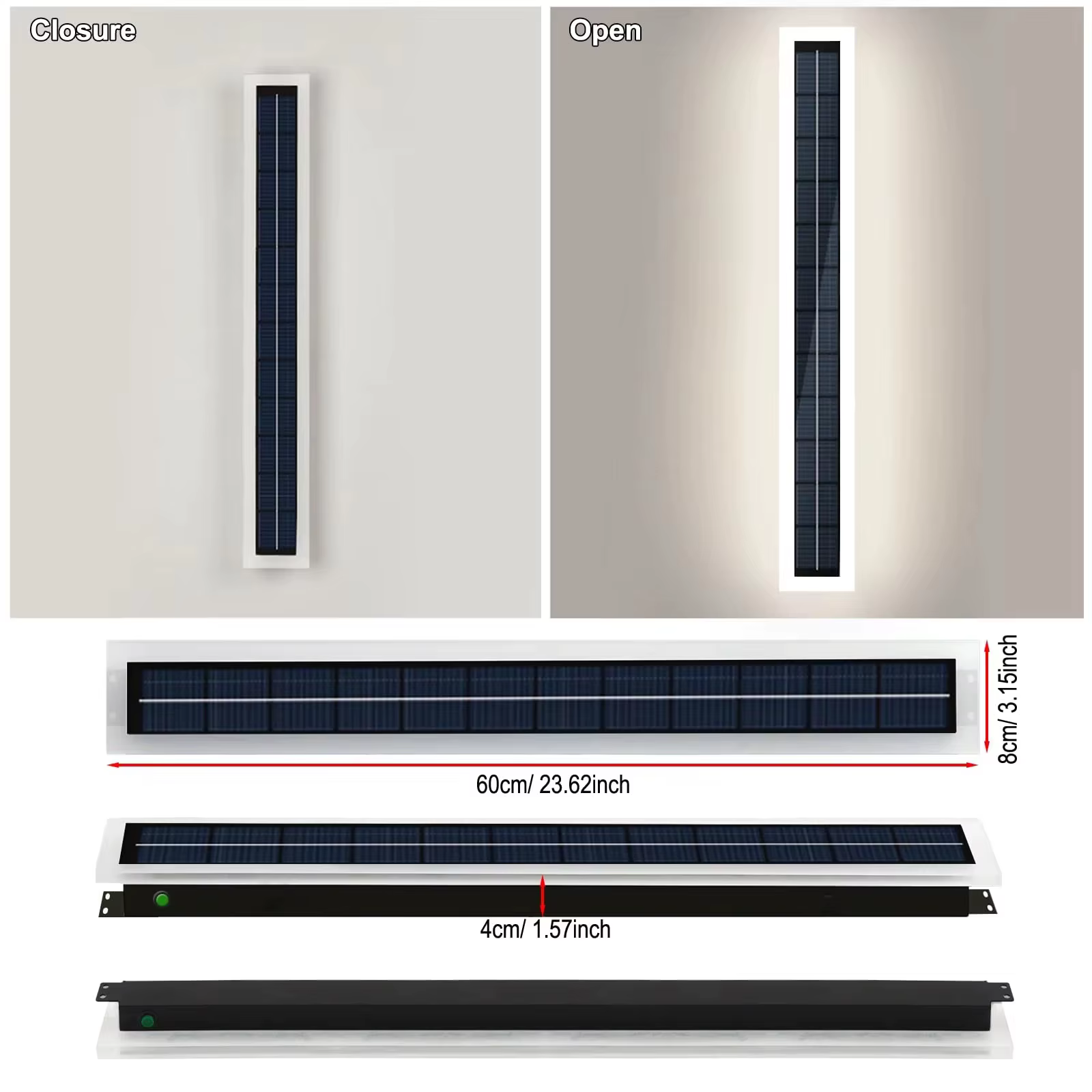 Lampe solaire d'extérieur IP65 étanche LED 60 cm