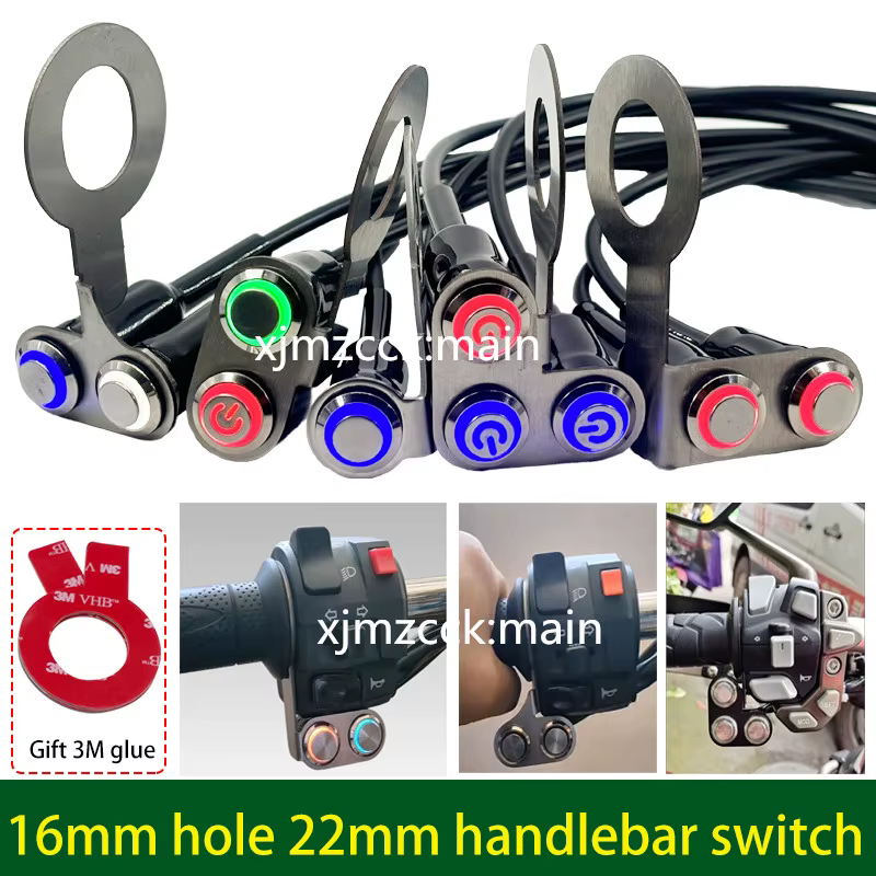 LED moto interrupteur marche + arrêt guidon montage en alliage d'aluminium étanche 12V antibrouillard lampes moto klaxon bouton poussoir 16mm 22mm
