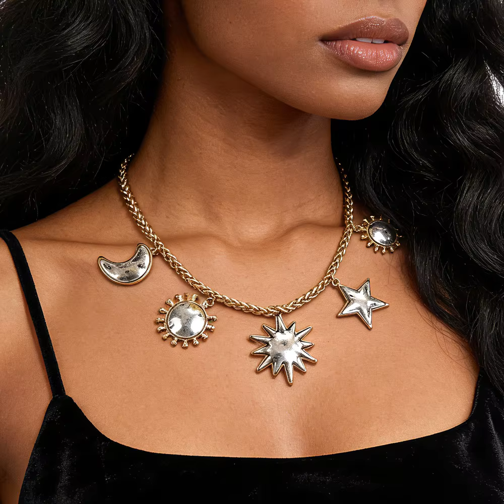 Collier Pendentif Soleil Lune Étoile