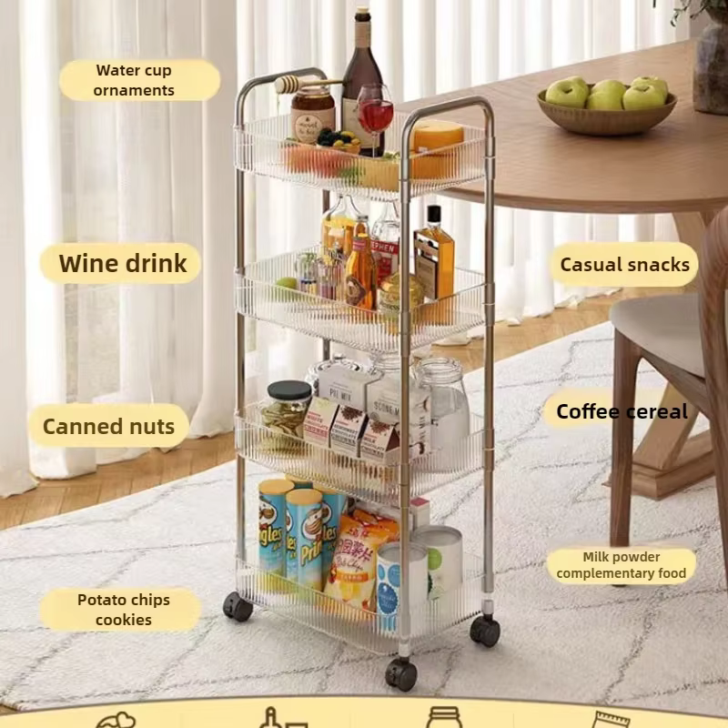 Étagère Mobile avec roue, support de rangement, chariot roulant en acrylique Transparent, chariot de maison pour collation, organisateur d'articles cosmétiques divers