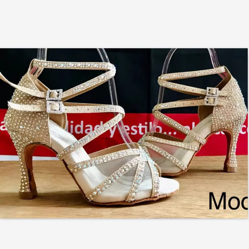 YSWEYOMIC-Chaussures de danse latine d'intérieur avec biscuits dorés brillants pour femmes, talons personnalisés, salle de Rh, salsa, 2024