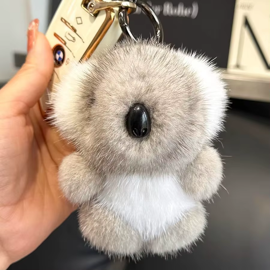 Koala – porte-clés en fourrure de vison véritable en forme d'animal