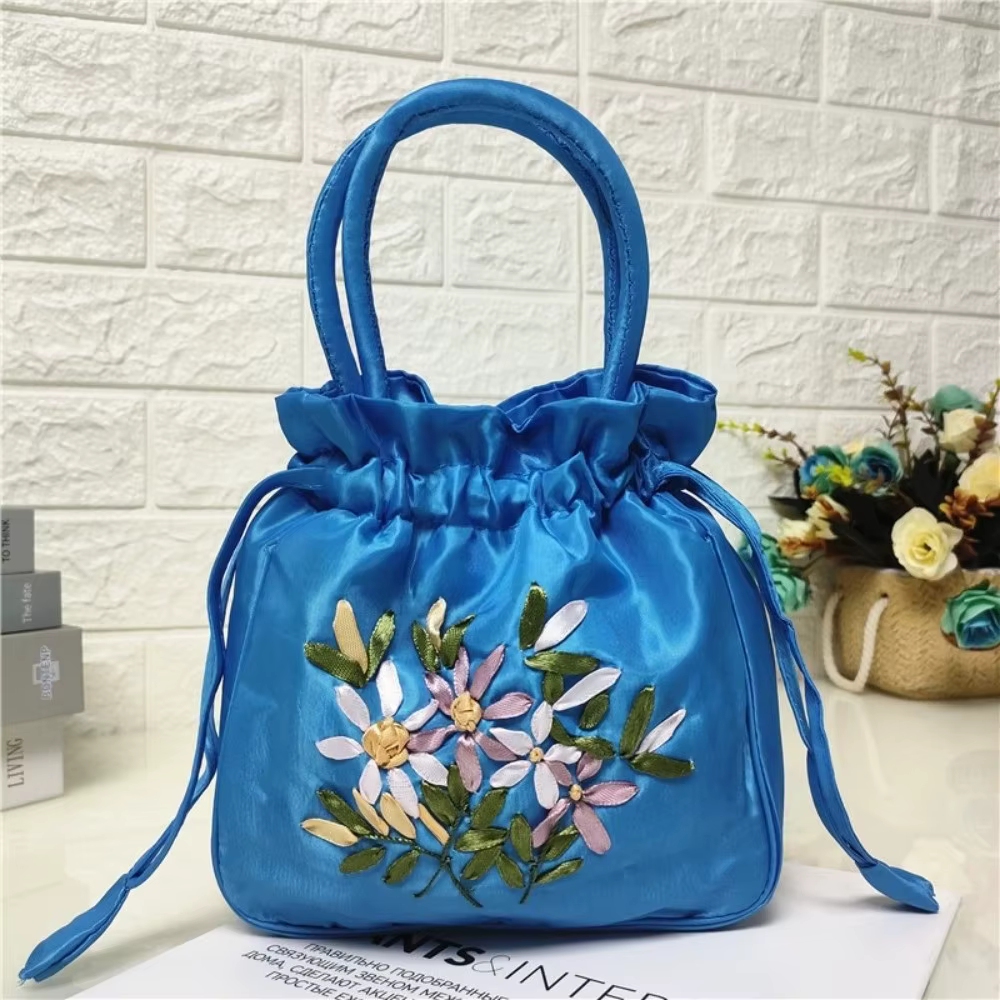Sac seau pour femme à motif floral brodé, style national, petit sac à main pour femme, sac à téléphone en dacron, mini sac à main, accessoires de mode
