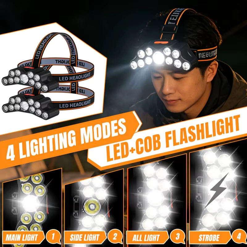 Lampe frontale puissante et lumineuse à 5/11 LED avec batterie intégrée