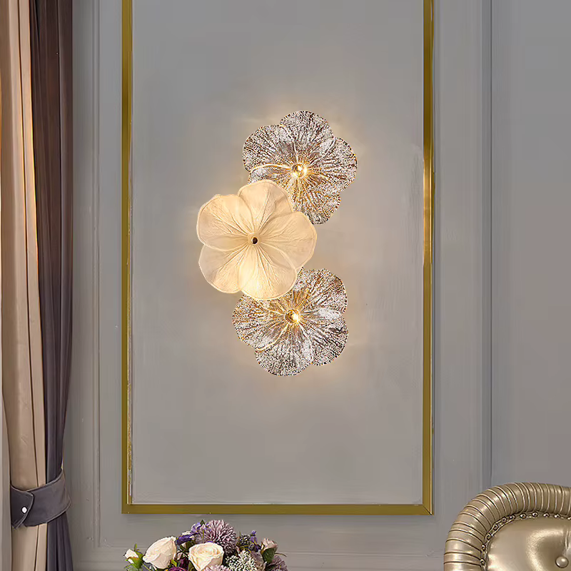 Appliques murales en verre français, lampes murales en forme de fleur, lampe de chevet romantique et créative pour chambre à coucher et salon