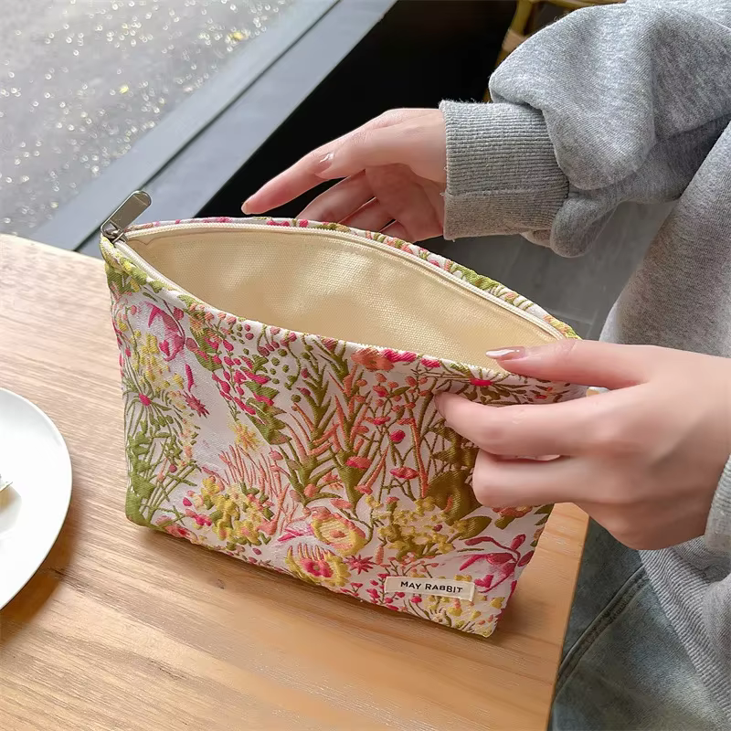 Sacs à cosmétiques floraux rétro Jacquard pour femmes, sac de rangement d'épicerie Vintage à fleurs pour femmes, pochette, étuis de maquillage, sacs à main pour filles