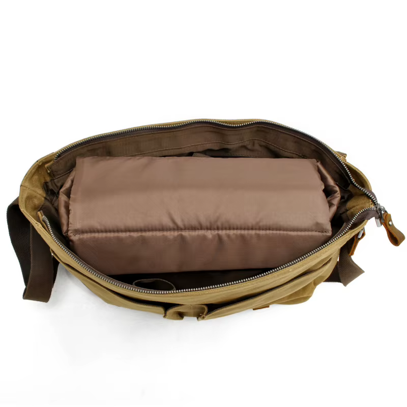 Sac pour homme - Sac pour appareil photo - Sac à bandoulière décontracté - Toile batik avec cuir Crazy Horse - Sac