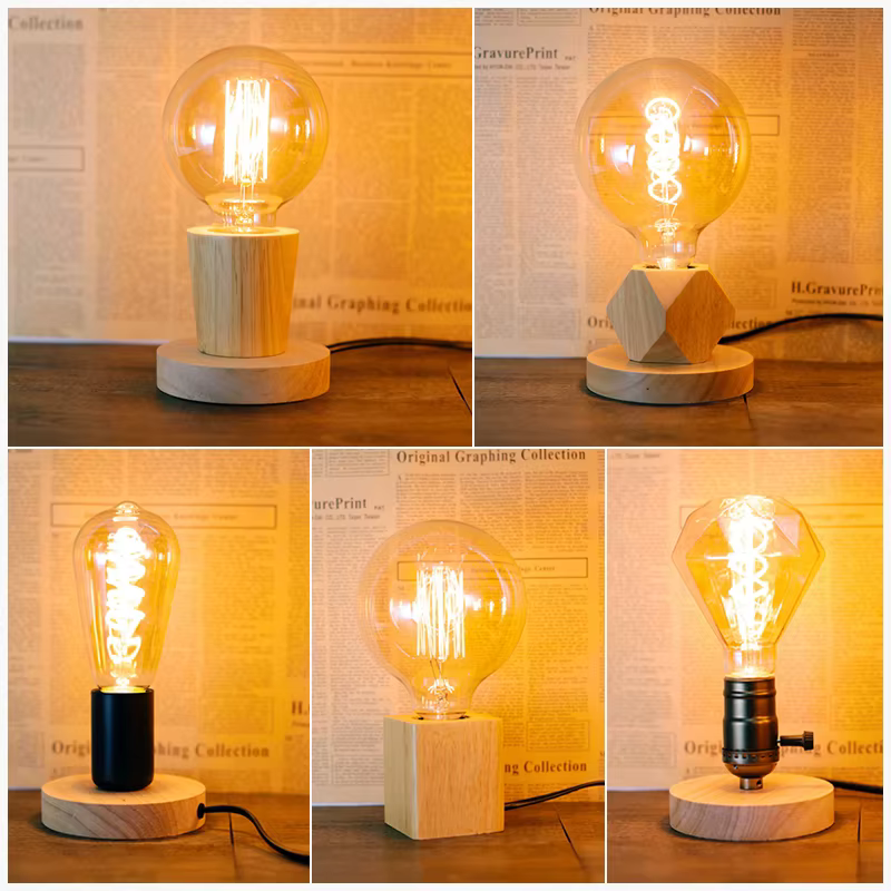 Lampe de Table rétro Vintage en bois