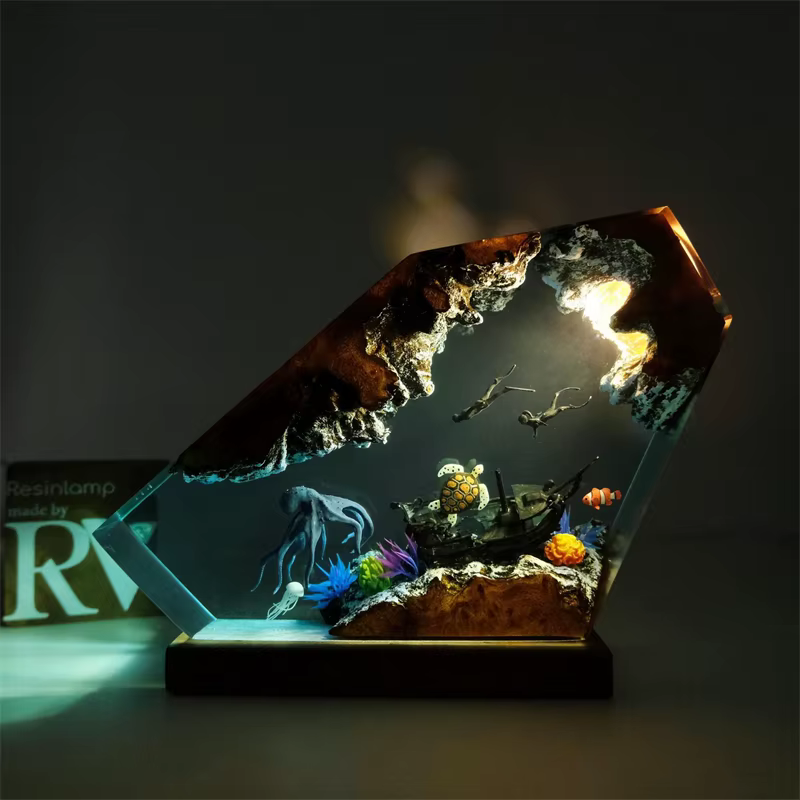 Lampe Cadeau en Résine Modèle 3D Pieuvre Géante Plongeur, Veilleuse Créative, Figurine pour Décoration de Maison, Décoration de Table, Centre de Table Chaleureux pour Fêtes
