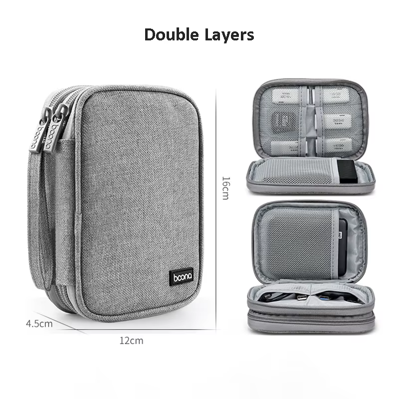 Étui pour double disque dur, double couche, sac de transport pour disque externe de 2,5 pouces, pour organiser les disques durs et les accessoires électroniques