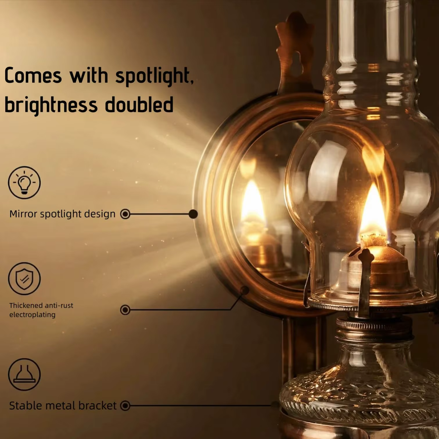 Lampe à kérosène de 27 cm avec réflecteur