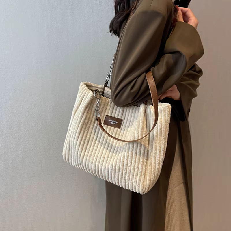 Sac à bandoulière en velours côtelé pour femmes