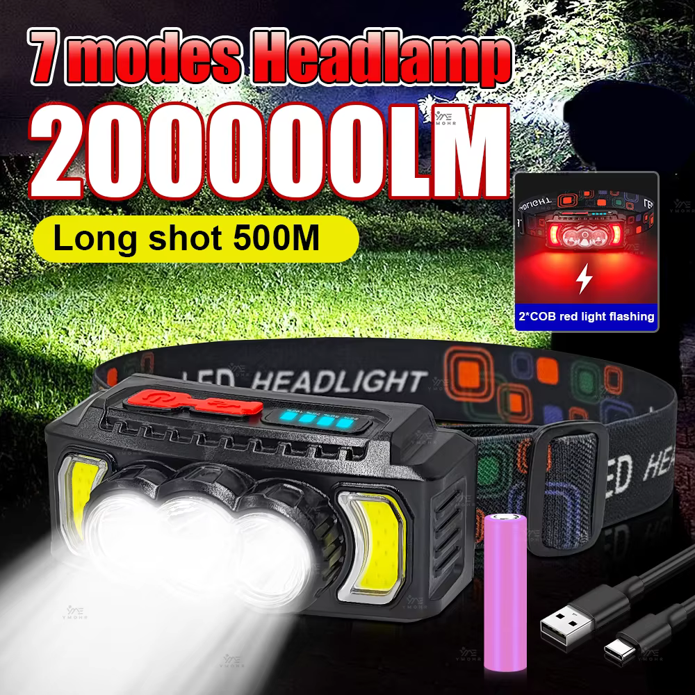 200000LM lampe frontale lampes de poche Super puissantes EDC