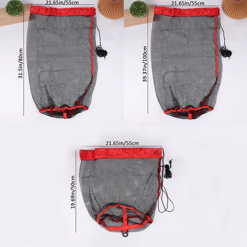 Epuisette de pêche, sac de collecte avec ficelle de proximité, portable, pliant, UNIS issement, petite grille, sac en filet, équipement de pêche
