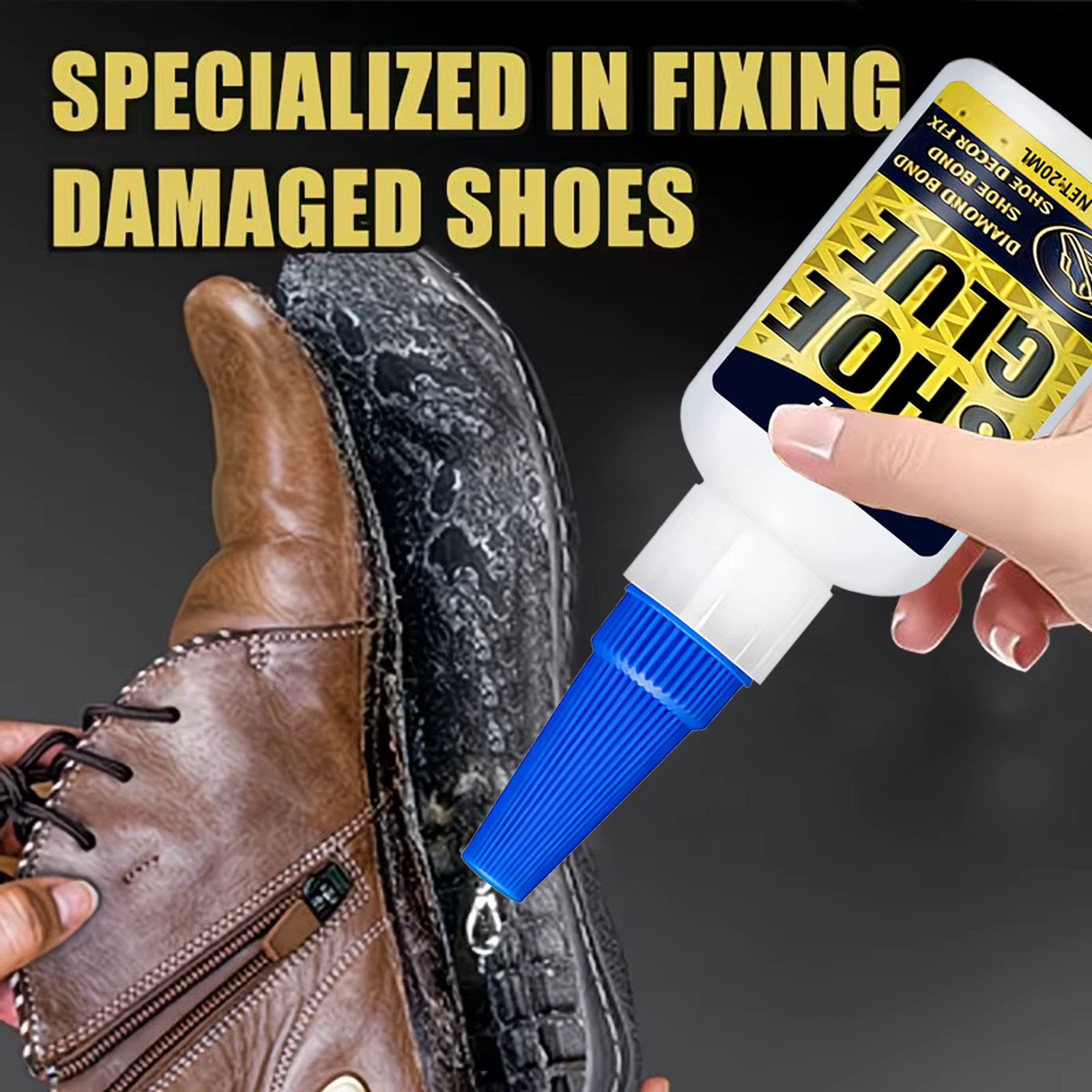Colle à chaussures super résistante, adhésif professionnel à séchage rapide pour la réparation de chaussures en cuir, baskets, bottes, semelles cassées ou détachées