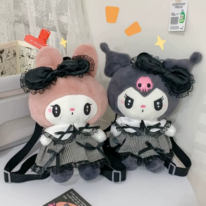 Sac à dos en peluche grande capacité My Melody Kuromi, sac à bandoulière Kawaii, sac d'école mignon, cadeau