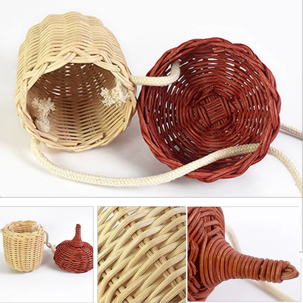 Sac à main à bandoulière en forme de pomme de pin tissé à la main, Mini sac Vintage en rotin, sac à bandoulière en rotin pour enfants