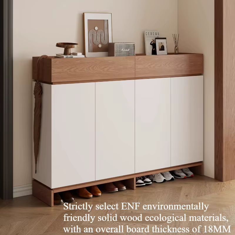 Meuble à chaussures multi-niveaux 90 cm en bois blanc avec porte, organisateur gain de place pour salon, meuble de rangement pour la maison