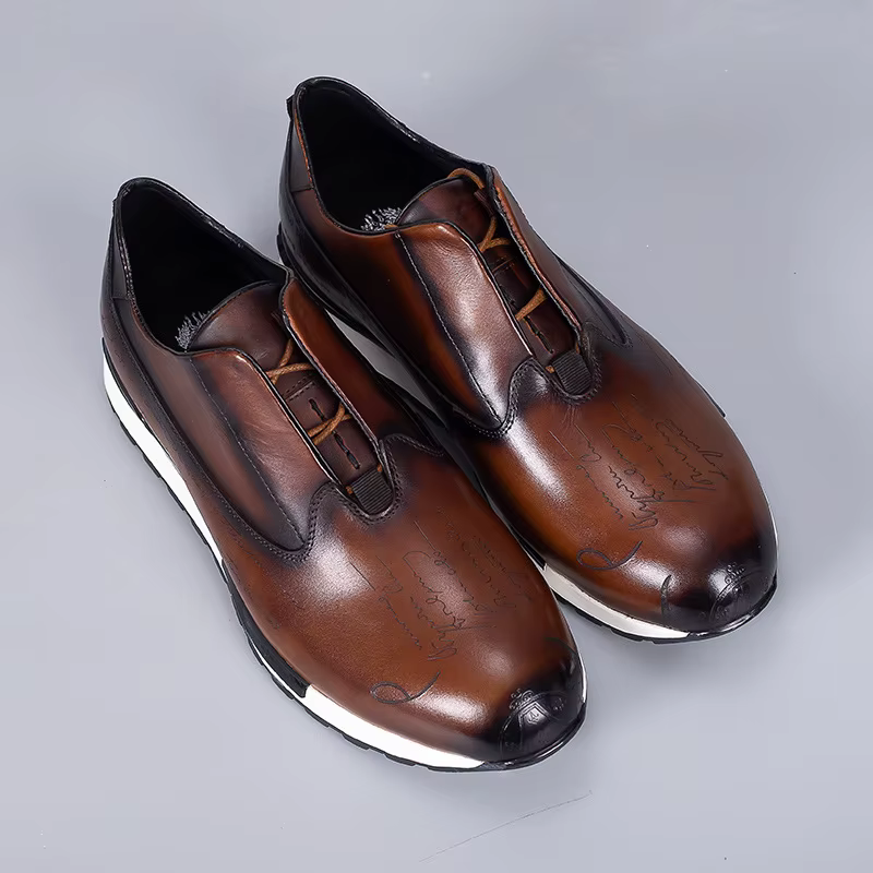 Baskets vintage pour hommes en cuir véritable à lacets