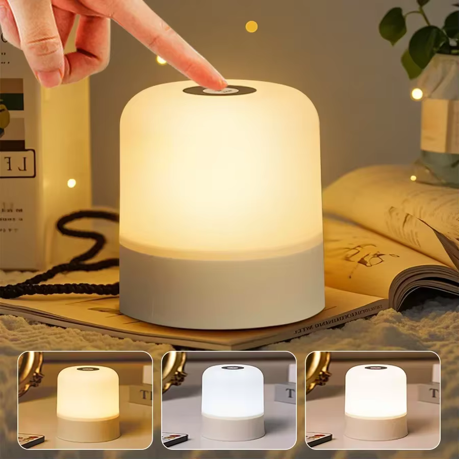 Veilleuse Led Rechargeable avec télécommande, interrupteur tactile, lampe de Table pour lecture, chambre à coucher, couleur rvb blanche, intensité variable, Portable