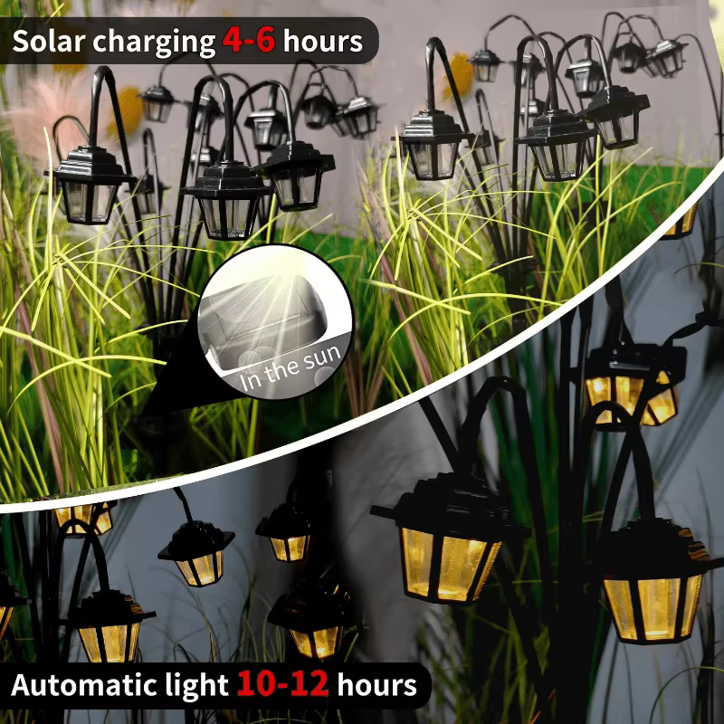Lanterne solaire de style rétro vintage, lampadaire décoratif à 3/6 LED, étanche IP65, du crépuscule à l'aube, pour jardin, cour