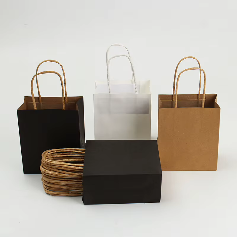 Mini sacs en papier kraft avec poignées, petite taille marron/blanc/noir - Vente en gros pour l'épicerie, le commerce de détail, les cadeaux de fête, la présentation de bijoux