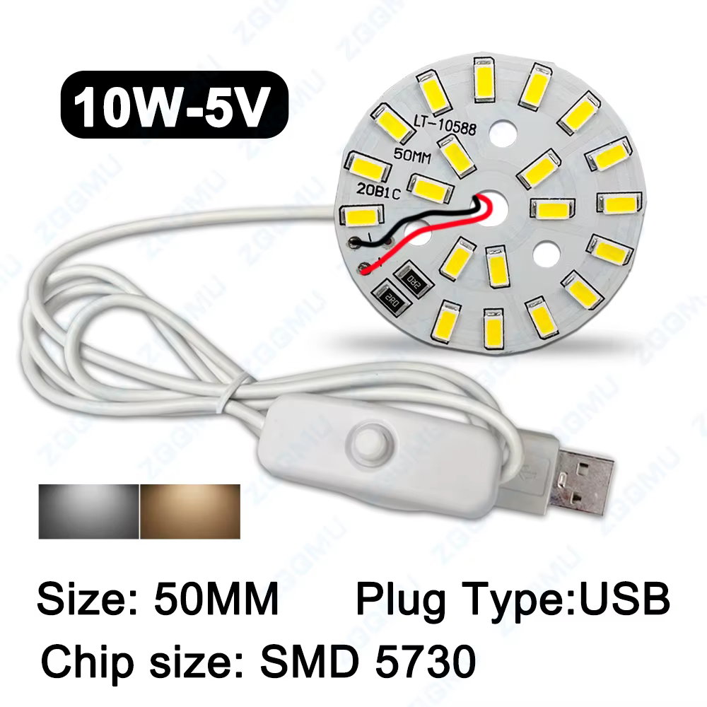 DCV LED 3W 5W 10W USB avec ligne de commutation lampe à LED perle lampe panneau ampoule ronde changement Source de lumière diamètre 31MM lumière blanche chaude