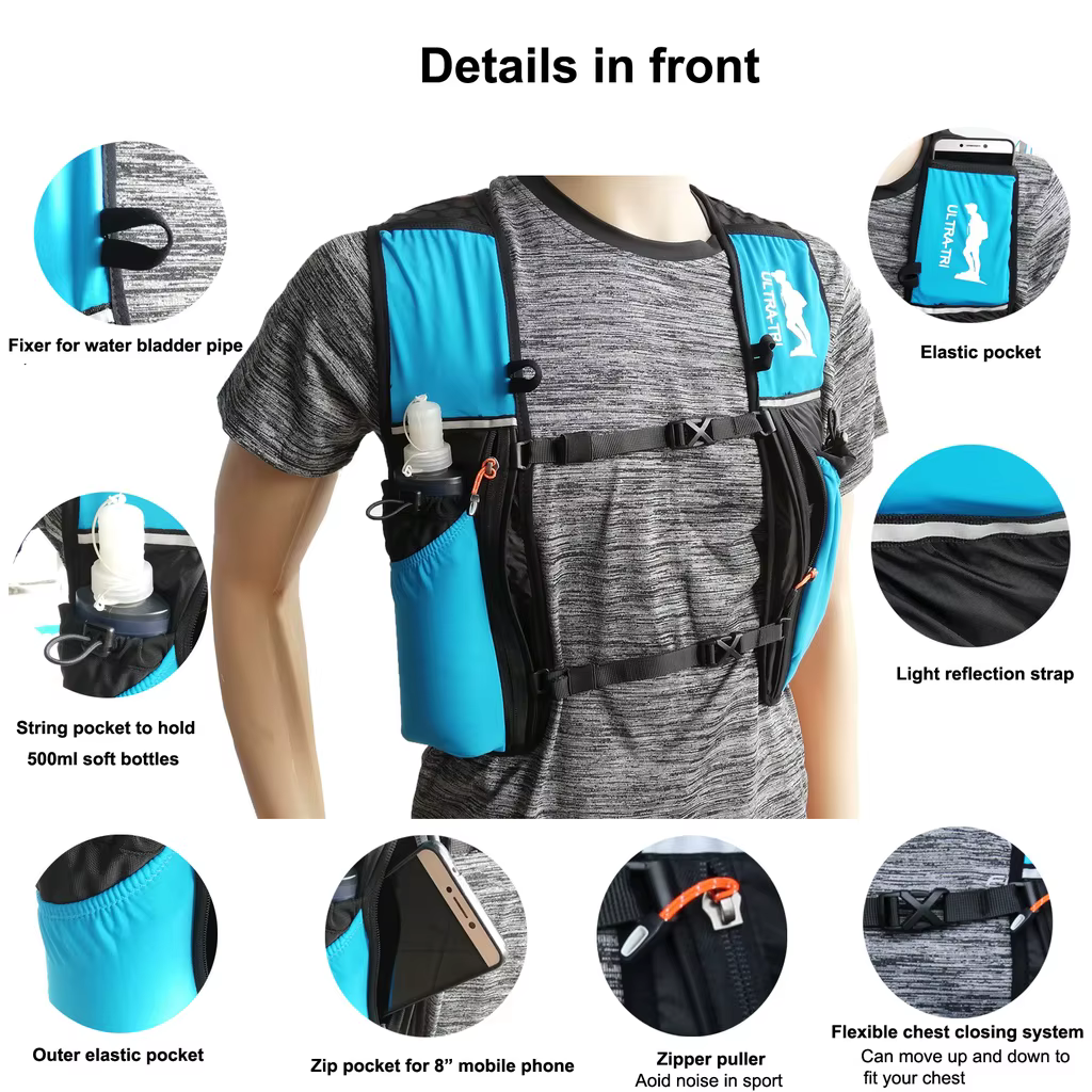 TRI 12L Trail Running Sac à dos Hydratation légère Outdoor Marathon Randonnée