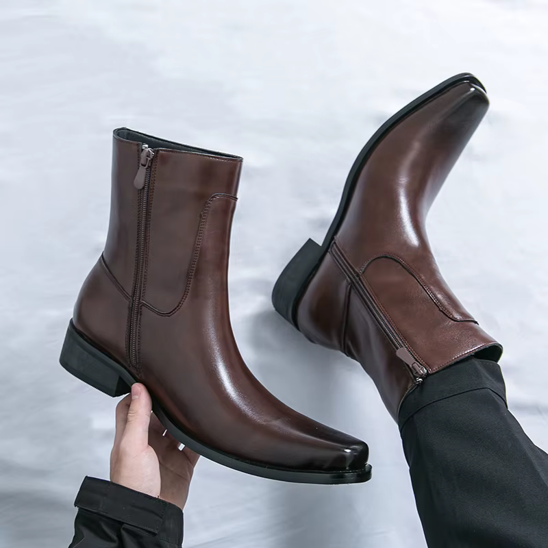 Bottes de chevalier pointues de style britannique pour hommes, fermeture à glissière latérale confortable, bottes hautes classiques, mode extérieure, haute qualité, automne