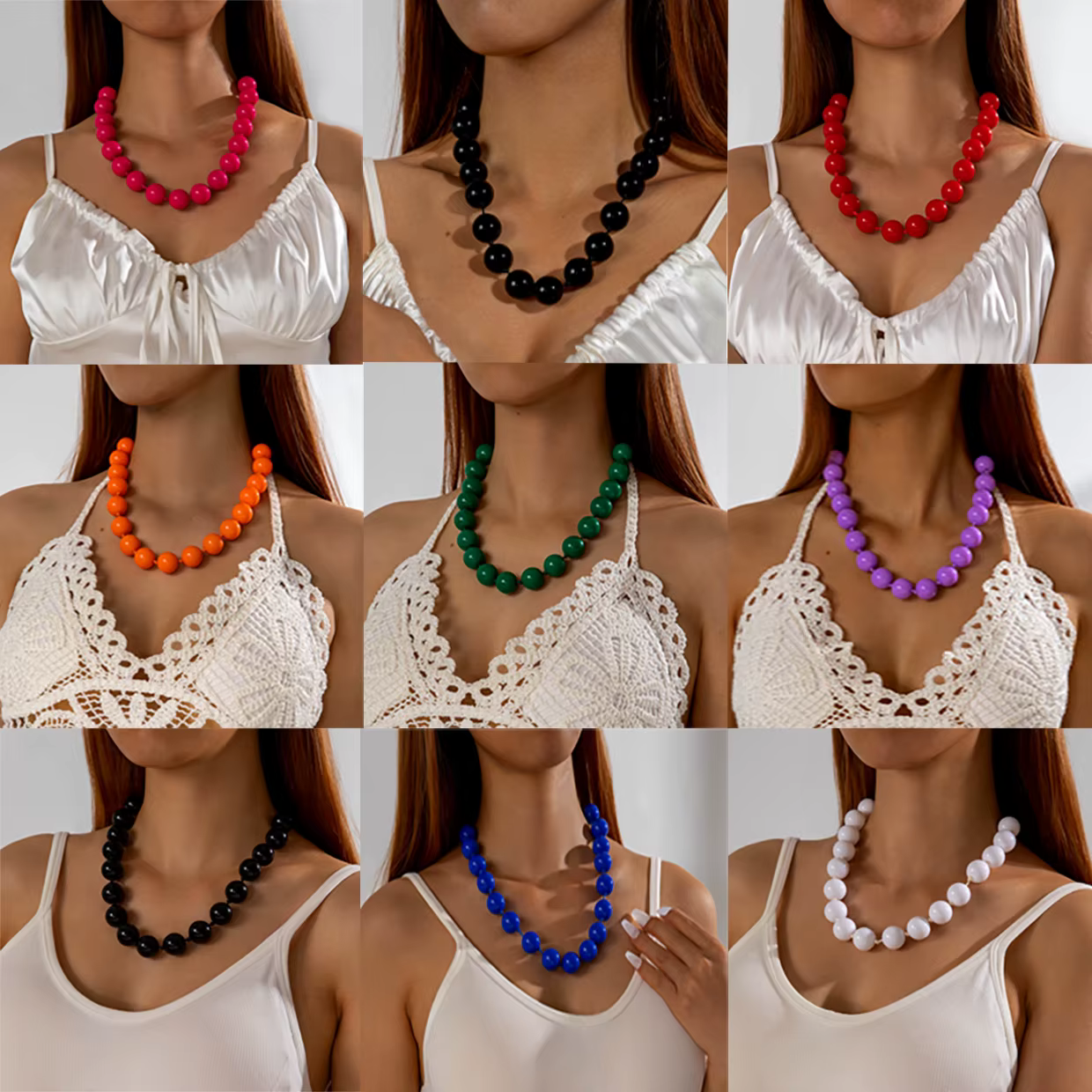 Collier de couleur bohème monocouche grandes perles personnalité exagérée collier de perles accessoire pour femmes collier de mode