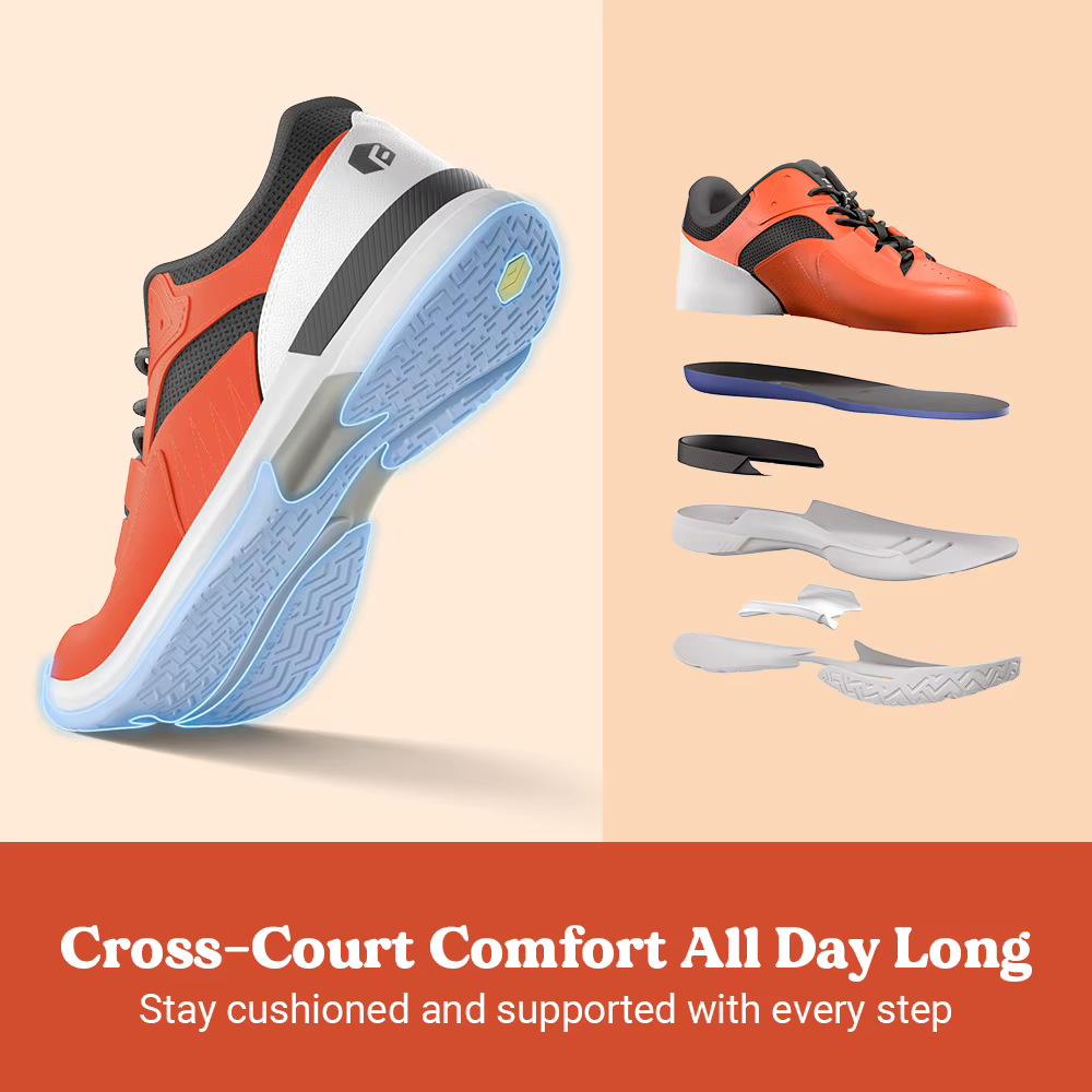 FitVille Chaussures de pickleball pour hommes, baskets confortables extra larges, chaussures de tennis toutes surfaces avec soutien de la voûte plantaire pour la fasciite plantaire