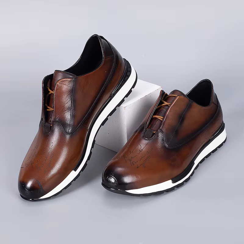 Baskets vintage pour hommes en cuir véritable à lacets