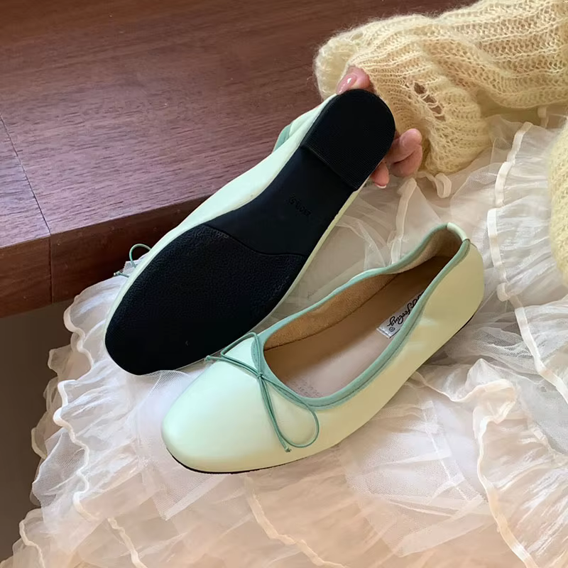 Chaussures plates roses à bout rond pour femmes, chaussures à la mode avec nœud papillon, chaussures plates à enfiler, nouvelle collection printemps-été