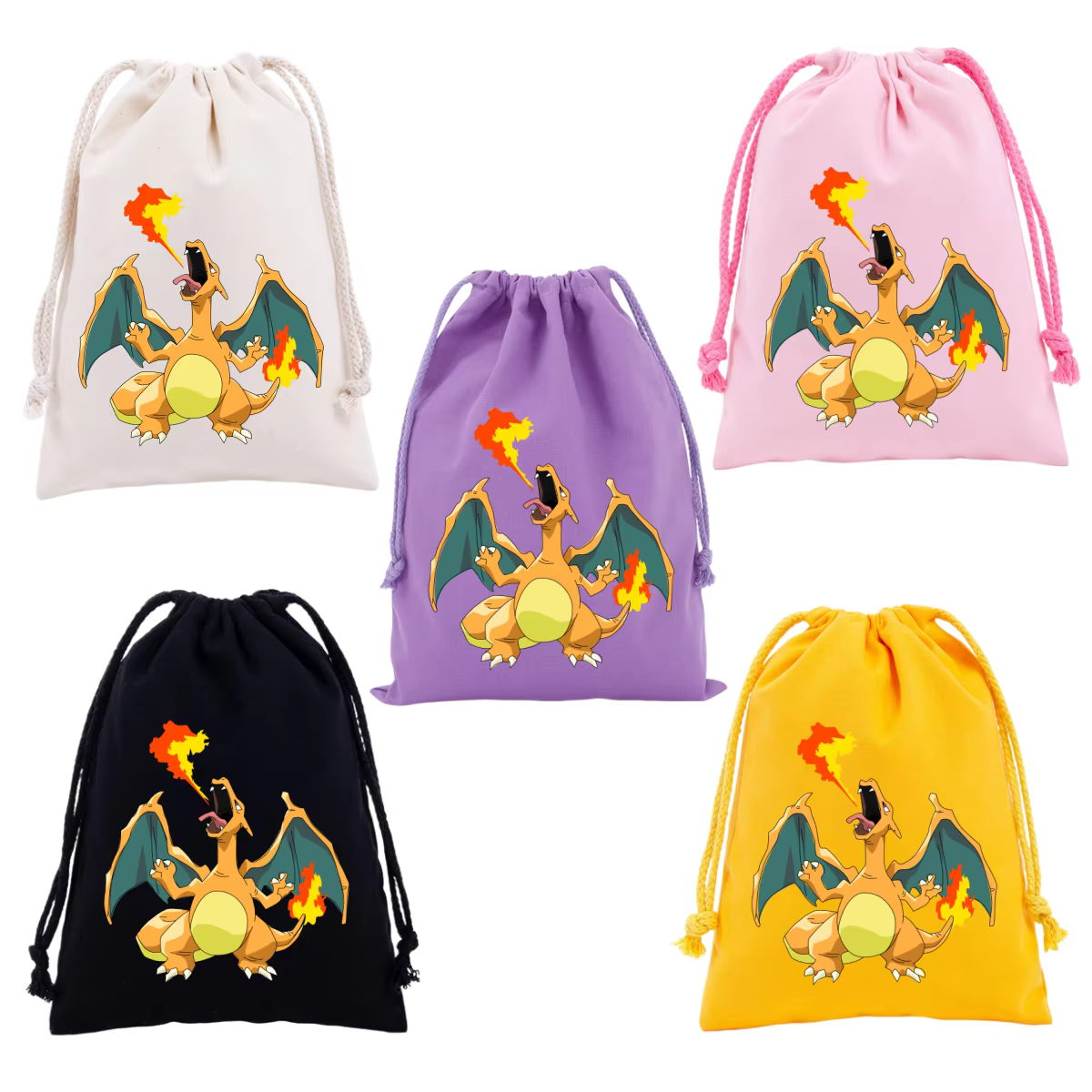 Sacs à cordon Anime Pokémon, sacs de rangement en toile imprimés avec des personnages de dessins animés Pikachu, Eevee, Charizard, Bulbasaur, sacs cadeaux pour enfants