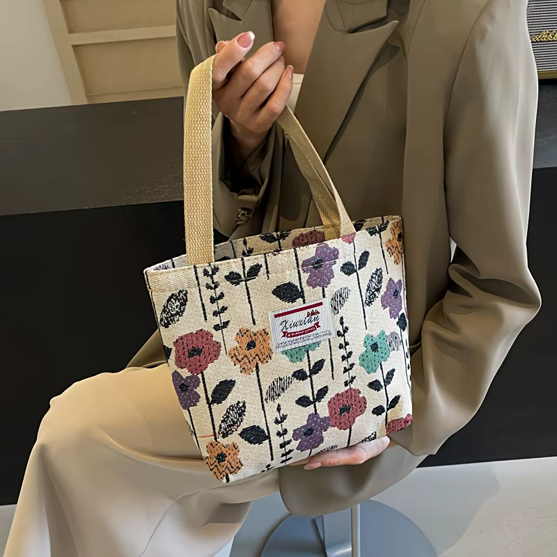1 sac à main bohème tendance, un élégant sac à main violet à fleurs avec fermeture à glissière, adapté aux sorties, aux trajets domicile-travail ou à un usage quotidien.
