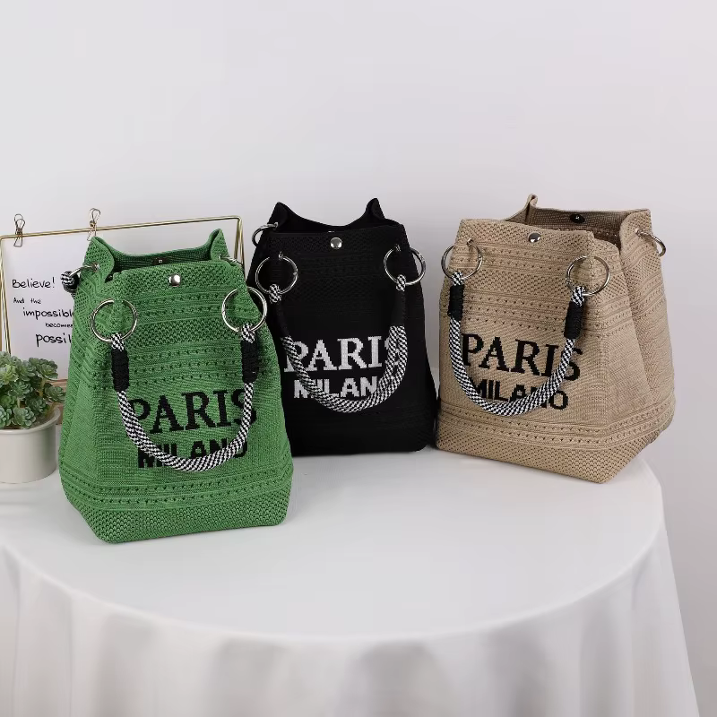 Sac seau tricoté pour femme, sac à main et sac à bandoulière tendance, idéal pour les vacances et les loisirs, sac de luxe