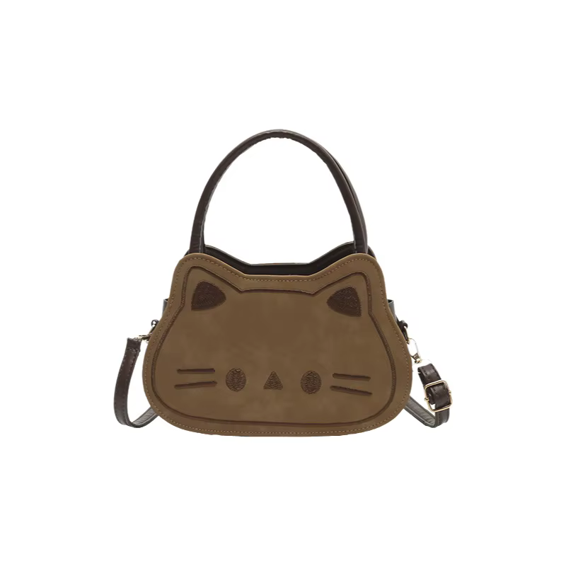 Sac à bandoulière mini mignon motif chat, sac polyvalent pour femme, sac de transport dessin animé mignon, style urbain, en PU, taille moyenne