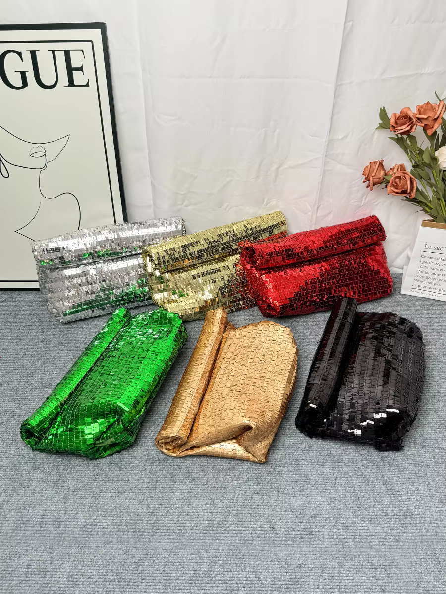 Pochette de soirée argentée pour femmes, sac de luxe de styliste à paillettes brillantes, sac à main de fête de mariage, tendance, portefeuille en métal noir
