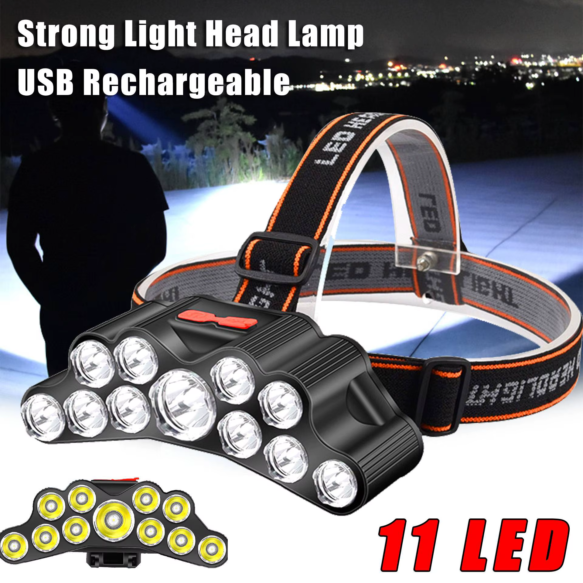 Lampe frontale puissante à 5/11 LED