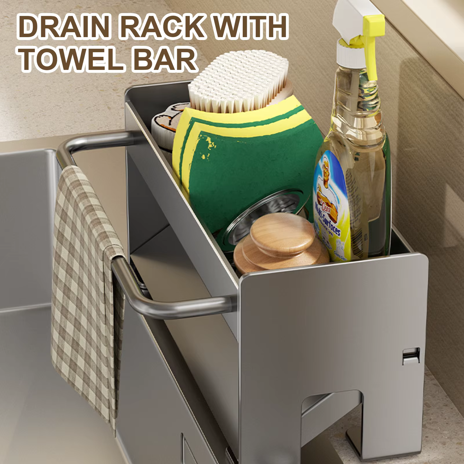 Support pour éponge de cuisine en acier inoxydable, égouttoir d'évier, porte-savon, porte-serviettes, organisateur d'étagère, accessoires de rangement pour salle de bain