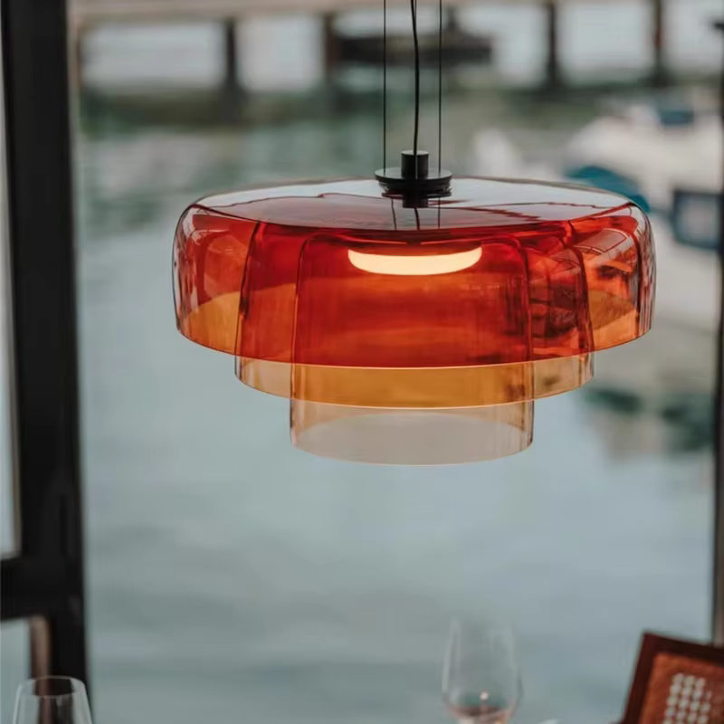 Vintage abat-jour en verre suspension lampe Orange Simple salon salle à manger lustre LED Restaurant café Bar suspension