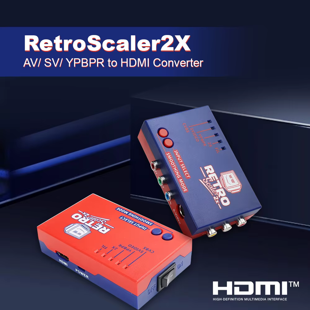RetroScaler2x AV vers HDMI ®   Convertisseur et ligne-doubulleur pour consoles de jeux rétro PS2 N64 NES Dreamcast Saturn MD1 MD2