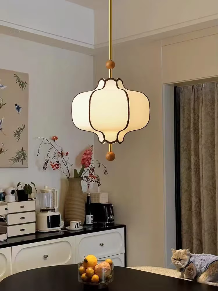 Lampe LED suspendue en tissu Vintage, boule de bois, luminaire suspendu rétro, Style japonais, salon, salle à manger, appartement, chambre à coucher