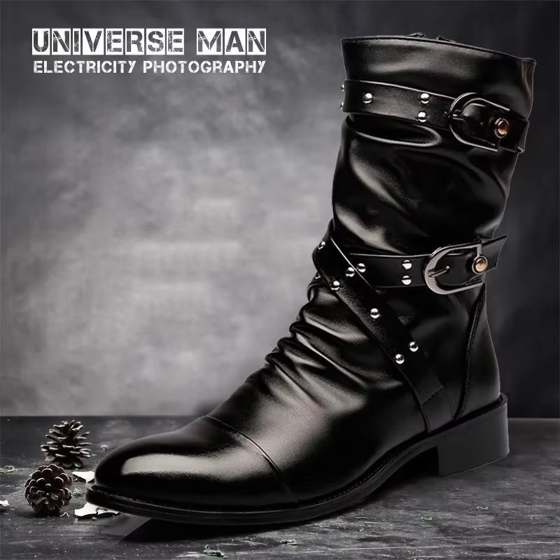 Bottes de motard de styliste pour hommes, chaussures Punk Rock noires de haute qualité, bottes de moto rétro en cuir pour hommes, bottes Chelsea