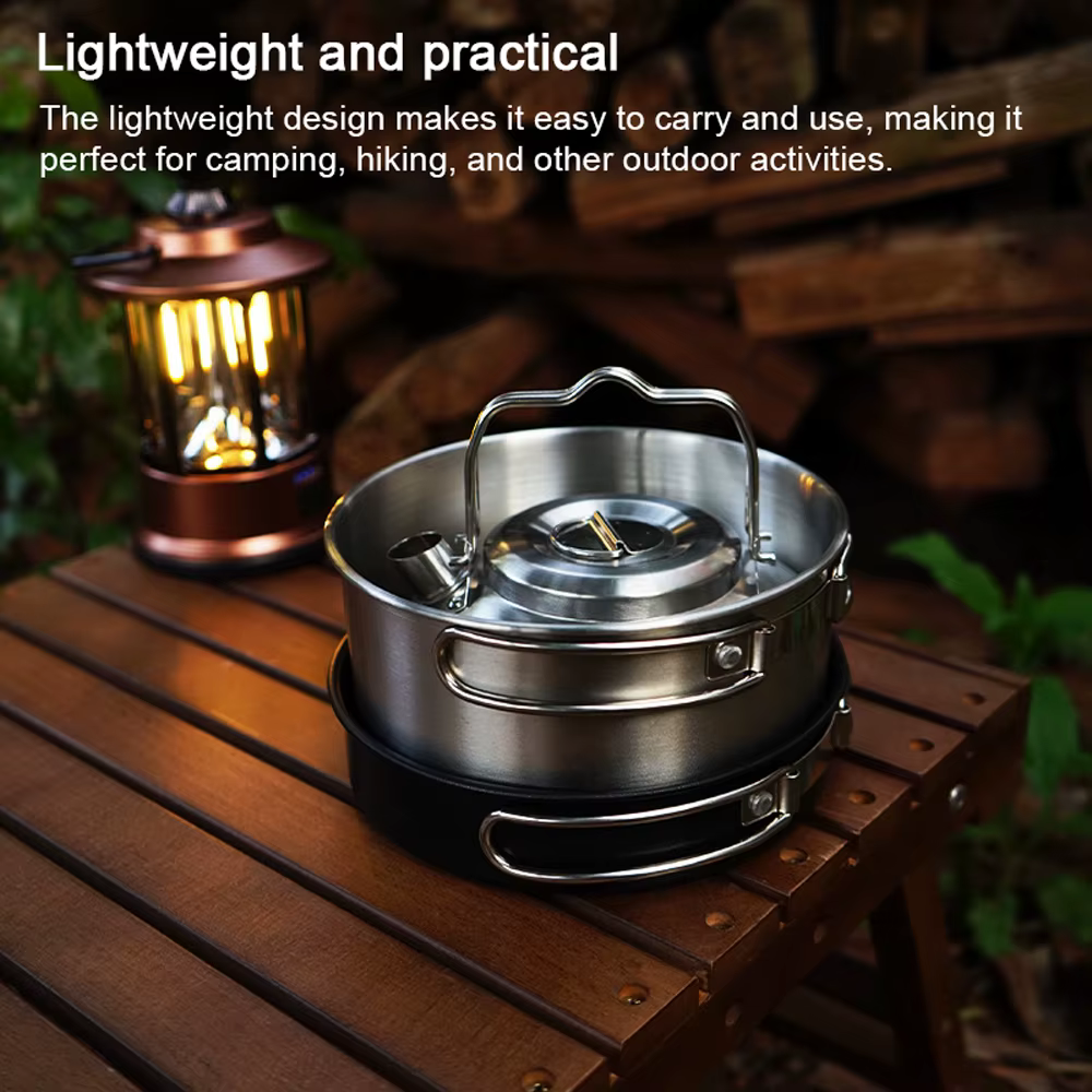 Ensemble d'ustensiles de cuisine de camping, kit de batterie de cuisine de pique-nique en plein air, marmite en acier inoxydable, poêle à frire, ensemble de bouilloire, accessoire de cuisine de voyage