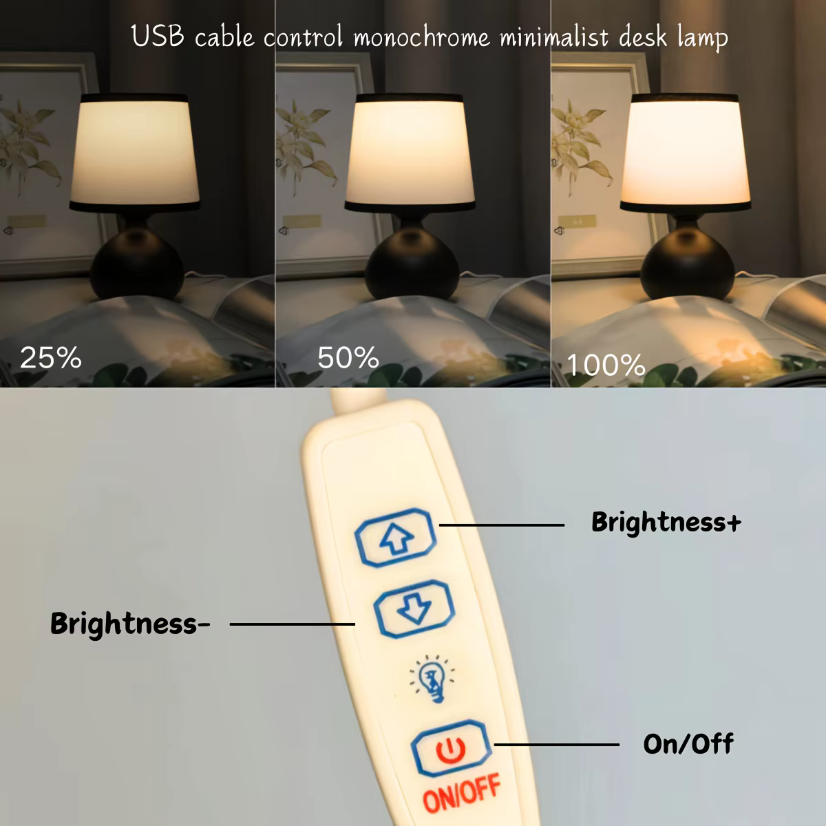 Lampe de bureau à base métallique en tissu avec lumière USB de couleur chaude, 1 pièce, adaptée à la décoration de la chambre à coucher, du bureau et du salon