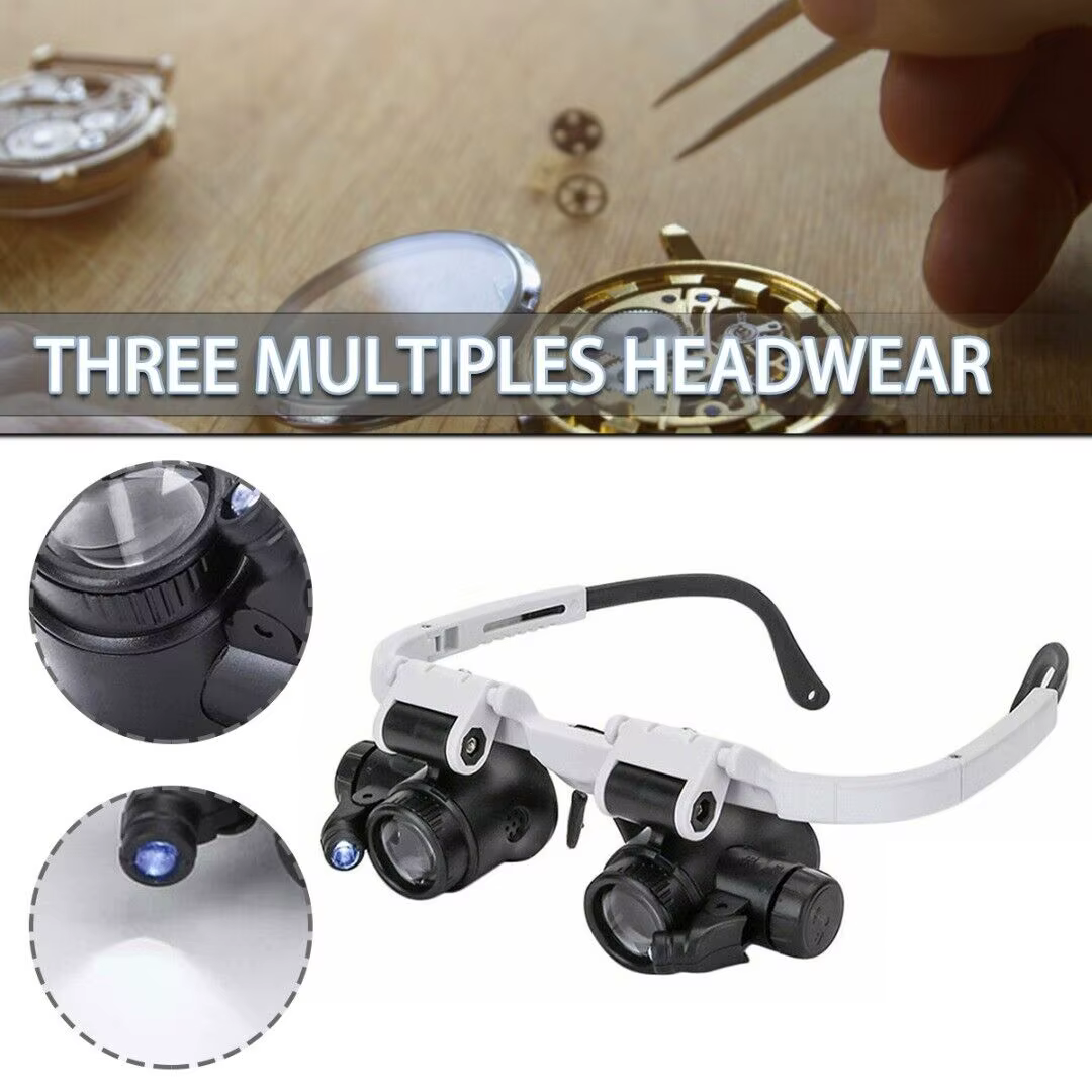 2XLED Montre Bijoutier De Réparation Loupe Tête-Monté Bandeau Réglable Loupe Tête Lunettes Loupe Lentille 8X 15X 23X